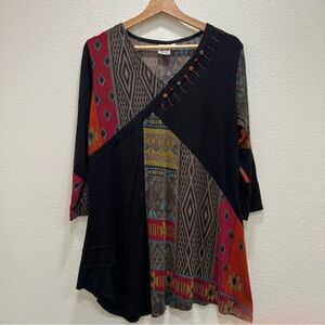 Parsley and Sage Patchwork Asymmetric Hem Lagenlook Tunic Top Size Large